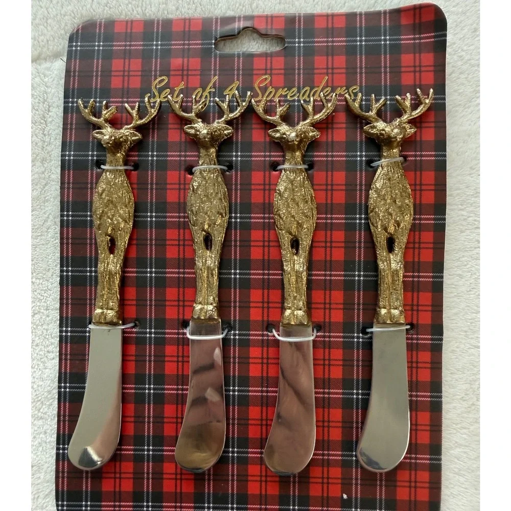 Antler Wildlife Gold Tone Rustic Set Of 4 Butter Knives Stainless Steel Cutlery‎